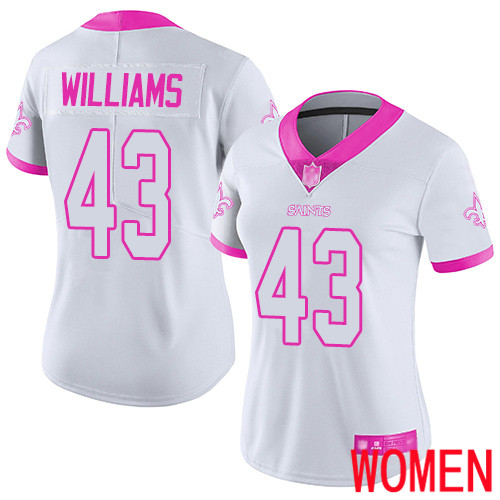 New Orleans Saints Limited White Pink Women Marcus Williams Jersey NFL Football #43 Rush Fashion Jersey->youth nfl jersey->Youth Jersey